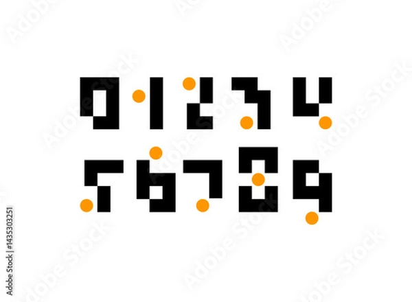 Fototapeta Pixel numbers, digital numerals 0 to 9 made in video game style, vector illustration 10EPS