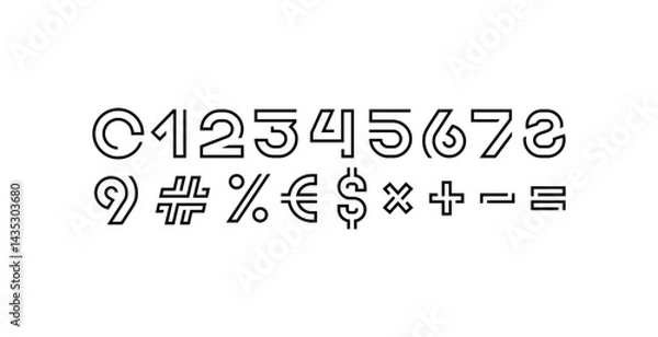 Fototapeta Techno numbers set, digital numerals 1,2,3,4,5,6,7,8,9 from segment line, vector illustration 10EPS