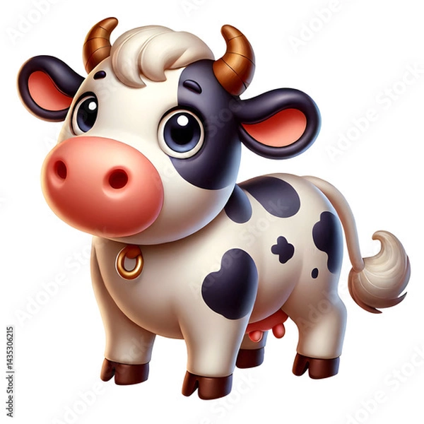 Obraz Illustration of a cute cow 3d animal isolated on a transparent background