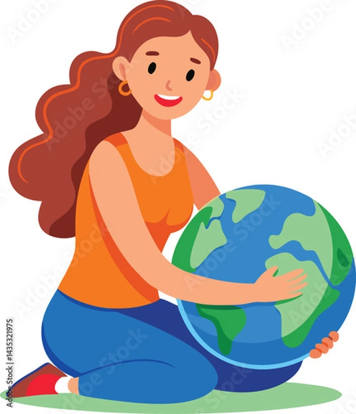Obraz A child holds the blue globe, a concept representing our planet Earth and the global environment