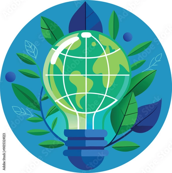 Obraz Green energy idea shows an eco bulb with a plant leaf inside, symbolizing nature's power for a sustainable world