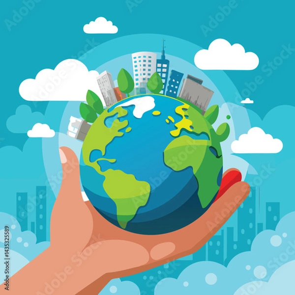 Obraz A human hand gently holding the blue and green sphere of planet Earth, a global concept of care and protection for our world