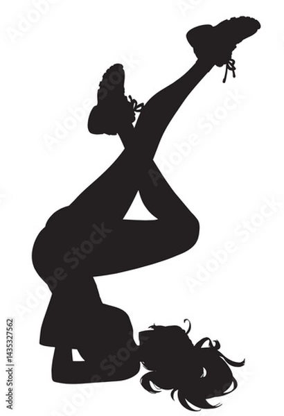 Fototapeta Fitness woman isolated silhouette, vector hand drawn illustration. No ai