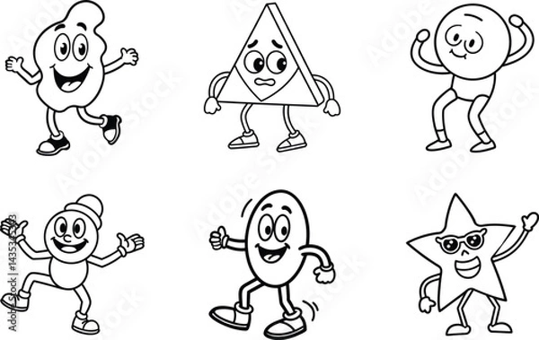 Fototapeta funny cartoon characters line art set with emotional styles