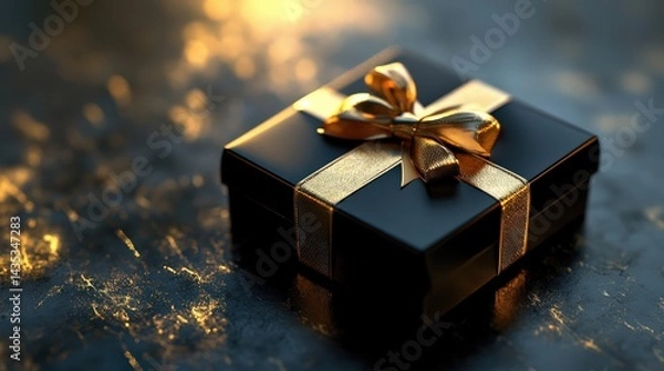 Fototapeta Elegant gift box with gold ribbon on a soft blurred background celebrating special moments