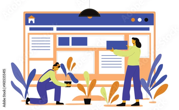 Obraz Modern Web Interface Design, Flat Illustration of Web Development Process