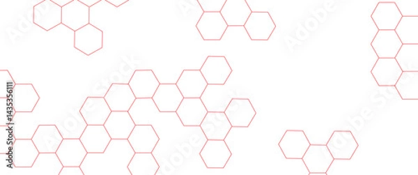Fototapeta Vector hexagons pattern. abstract geometric red texture background red hexagon 3D background texture. 3d rendering illustration.