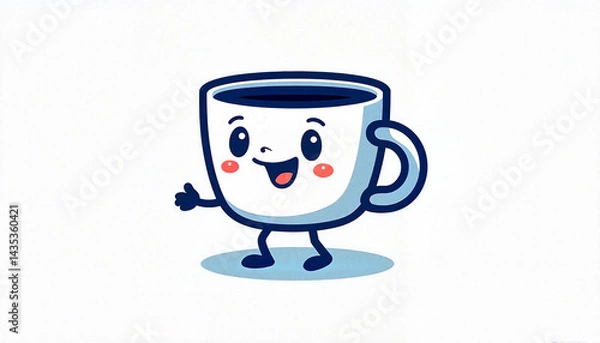 Fototapeta Playful dancing espresso mug character on white background, joyful design