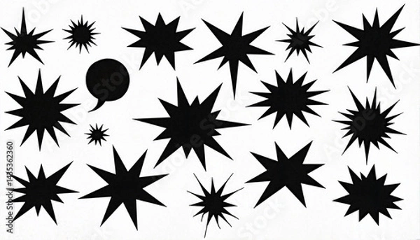 Fototapeta Dynamic comic pop art shapes and speech bubbles, bold black contrast