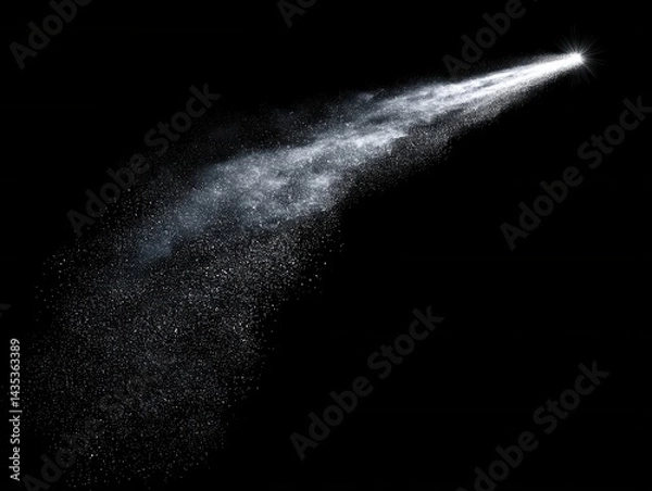 Fototapeta Ethereal stream of shimmering particles against a dark backdrop creating a magical and celestial atmosphere sparkling dust trail cosmic light effect abstract art