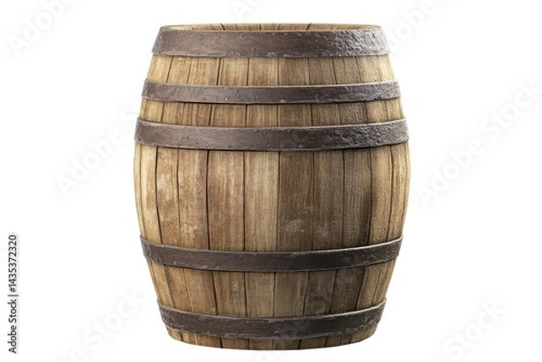 Fototapeta Aged wooden barrel with metal bands, isolated (1)