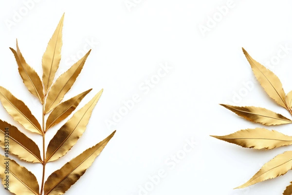 Obraz golden palm leaves on white background1