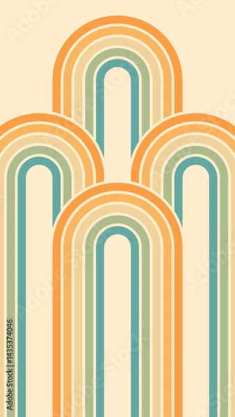 Obraz Abstract background of rainbow groovy Wavy Line design in 1970s Hippie Retro style. Vector pattern ready to use for cloth, textile, wrap and other.