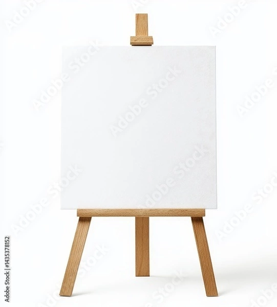 Fototapeta Simple, Minimalist Wooden Easel with Blank White Canvas Ready for Artistic Expression