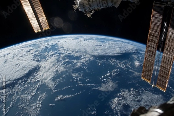 Obraz View of Earth from space captured during low-light conditions showcasing urban lights and natural atmosphere