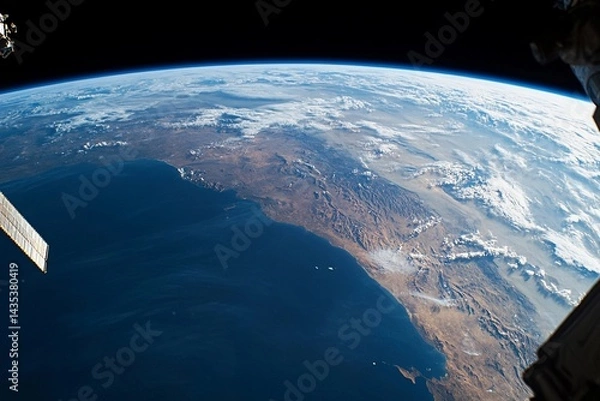 Obraz View of Earth from space captured during low-light conditions showcasing urban lights and natural atmosphere