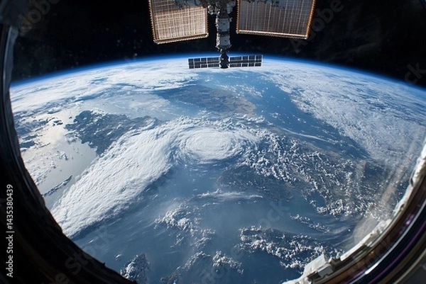 Obraz View of Earth from space captured during low-light conditions showcasing urban lights and natural atmosphere