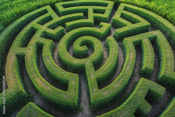 Obraz Intricate stone labyrinth nestled among greenery invites exploration and curiosity on a sunny day