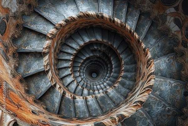 Obraz Endless spiral staircase viewed from above, showcasing a mesmerizing architectural design in a historic building