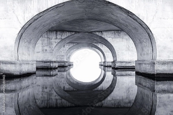 Obraz Vaulted bridge structure creates stunning mirror reflection beneath in calm water during early morning light