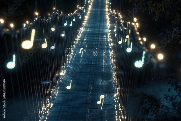 Obraz Musical bridge illuminated with shining notes creating a harmonious atmosphere at night