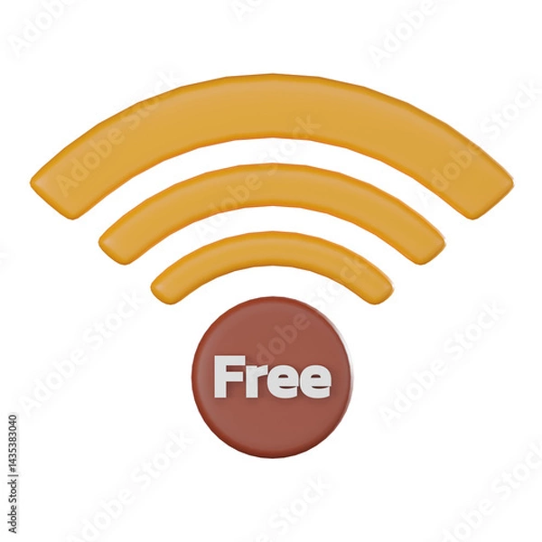 Fototapeta 3D Rrender ,Free Wifi Signal for Internet and Wireless Access. Icon illustration
