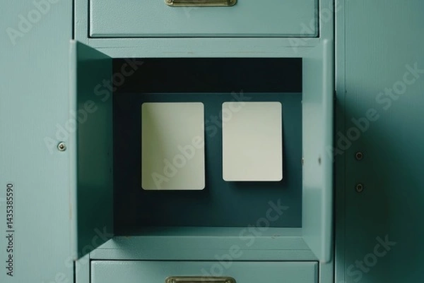 Fototapeta Office Filing Cabinet With Open Drawer Reveals Two Pieces Of Paper