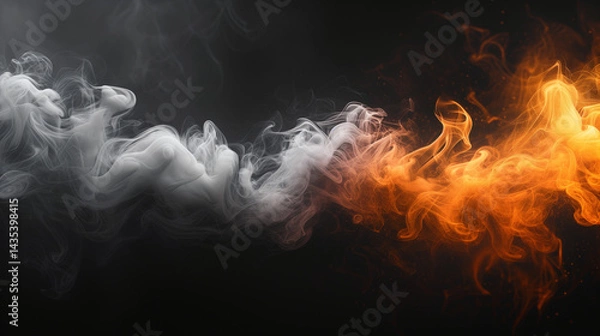 Fototapeta Abstract swirling smoke art white and orange hues blend creating a dramatic visual contrast against