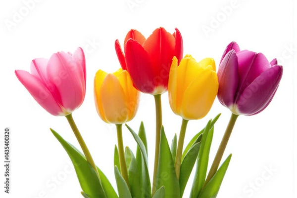 Fototapeta row of colorful tulips on a white background