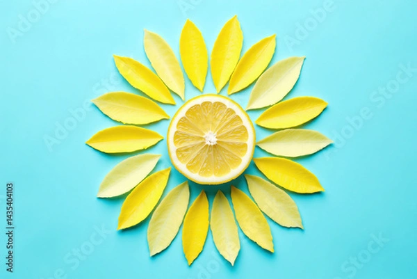 Fototapeta slice of lemon on a blue background