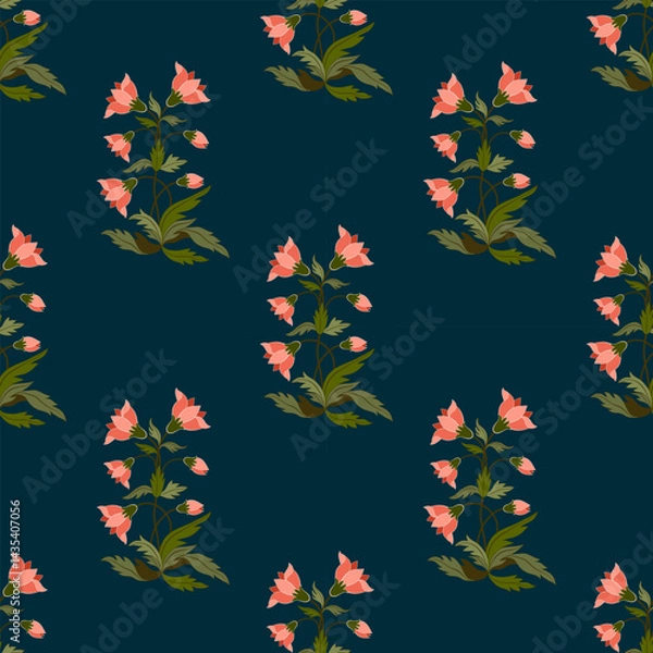 Obraz Hand drawn colourful geometric flowers, seamless patterns with floral for fabric, textiles, clothing, wrapping paper, backdrop, banner, illustration, abstract backgrounds.
