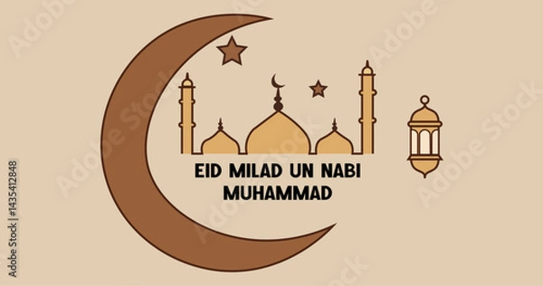 Obraz Eid Milad un Nabi mosque illustration with crescent moon, Islamic lantern, and stars