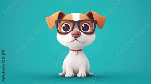 Obraz Playful cartoon dog with glasses studio background 3d fun environment close-up view whimsical concept