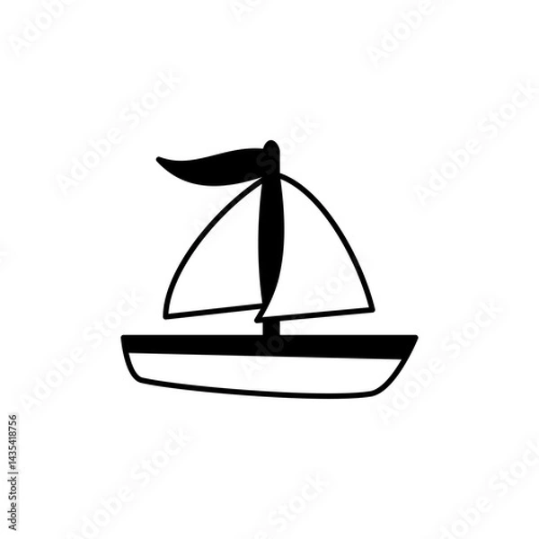 Fototapeta sailing boat icon, simple flat style, illustration, logo sign symbol pictogram template, for ui or ux isolated on white for mobile app, editable