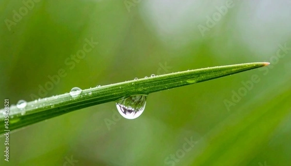 Obraz 雨に濡れた草の葉先に輝く水滴が、美しい宝石のように反射し、自然の静けさを引き立てる


