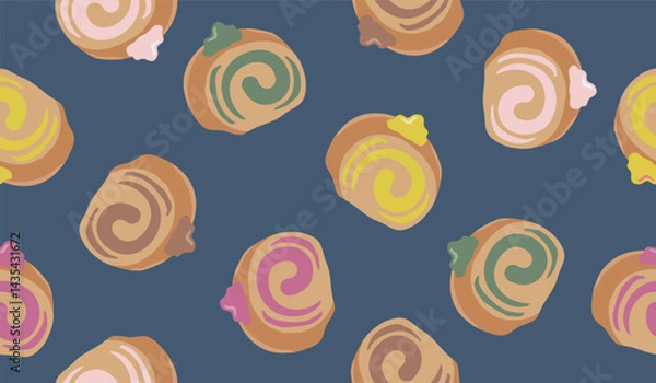 Obraz Cute roll cake pattern background vector design