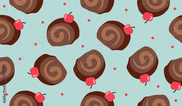 Fototapeta Cute roll cake pattern background vector design