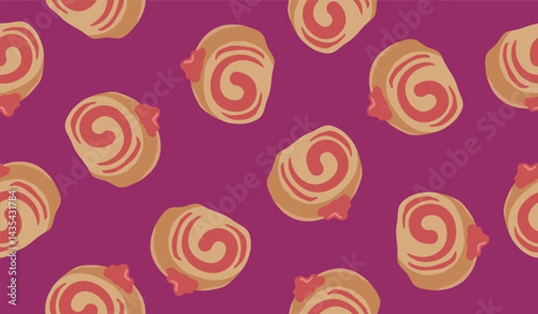 Fototapeta Cute roll cake pattern background vector design