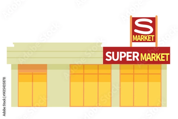 Obraz 赤い看板のスーパーマーケットのシンプルなフラットイラスト