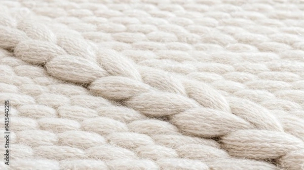 Fototapeta A close-up view of a knitted fabric with a textured, off-white appearance.