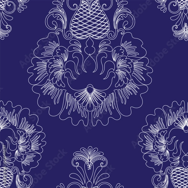 Fototapeta Vector illustration of Abstract Seamless pattern, classic flowers and leaves