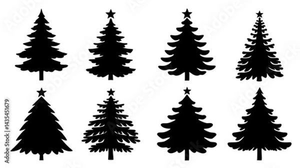 Fototapeta set of xmas tree silhouette vector on tranparent background