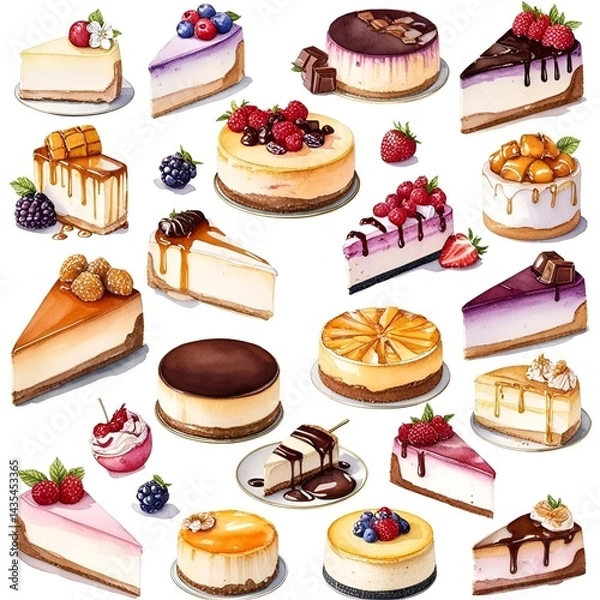 Fototapeta Selection of cheesecake dessert slices in many fruity flavours