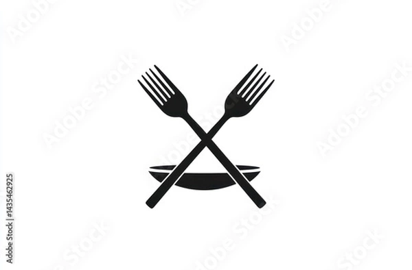 Obraz Crossed forks and plate, minimalist food logo, restaurant icon, usable for menus, websites, apps