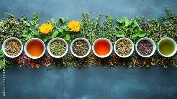 Obraz Assorted herbal teas & flowers displayed in bowls