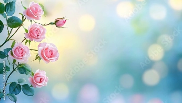 Fototapeta Delicate pink roses on a blurred pastel background