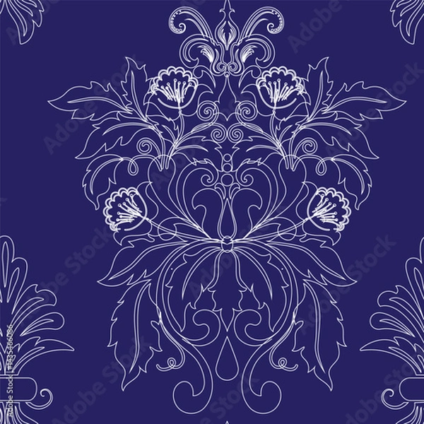 Fototapeta Vector illustration of Abstract Seamless pattern, classic flowers and leaves