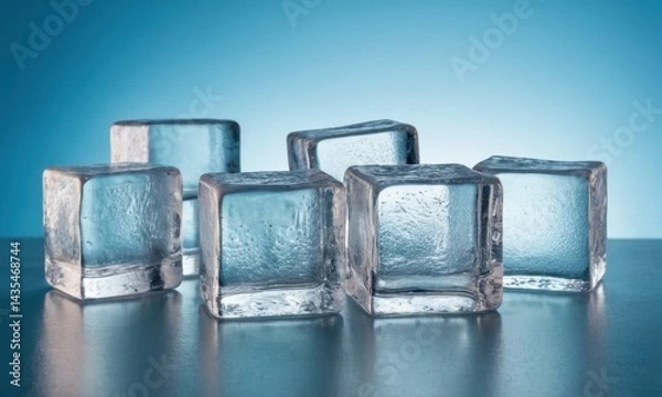 Fototapeta A group of ice cubes sitting on a table, perfect for adding a cool touch to your design