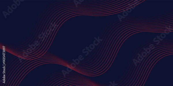 Fototapeta Dark blue abstract background with glowing red wave lines. futuristic background Modern concept technology. vector eps10