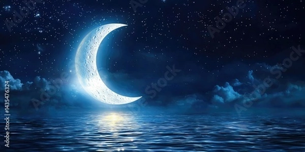 Obraz A moonbeam slicing through the sky, landing perfectly onto the waterâ€™s surface.